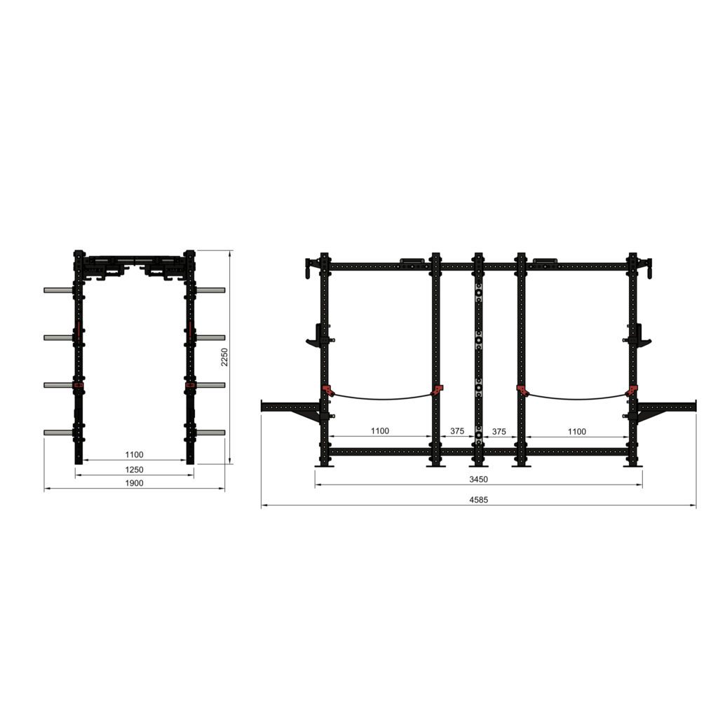 Dual Rack Layout FITEK 5D3450 Dual Power Rack (75x75mm) Commercial Multi-Station